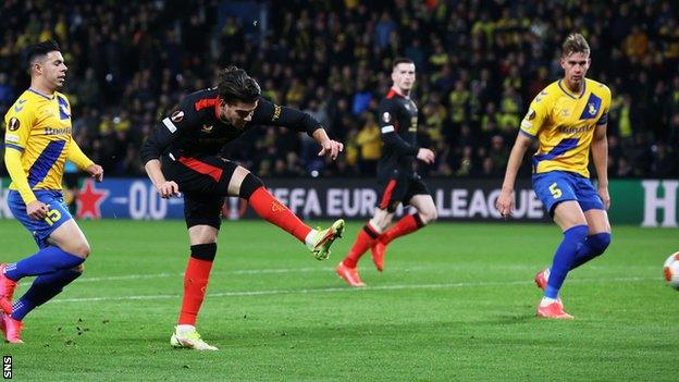 Ianis Hagi scores for Rangers against Brondby