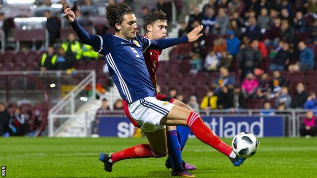 Fraser Hornby scores his third for Scotland against Andorra