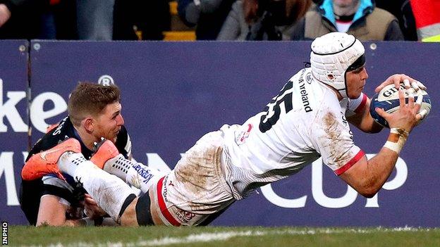 Will Addison scores Ulster's third try in their victory over Bath