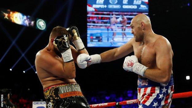 Tyson Fury in action against Tom Schwarz in June