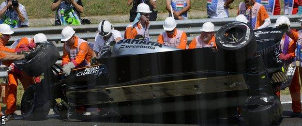 Sergio Perez crashed during the first practice session of the Hungarian Grand Prix