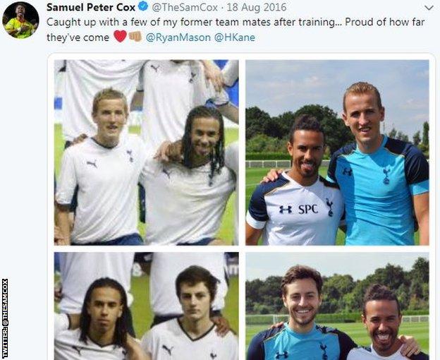 Sam Cox tweet of pictures of him with Harry Kane and Ryan Mason