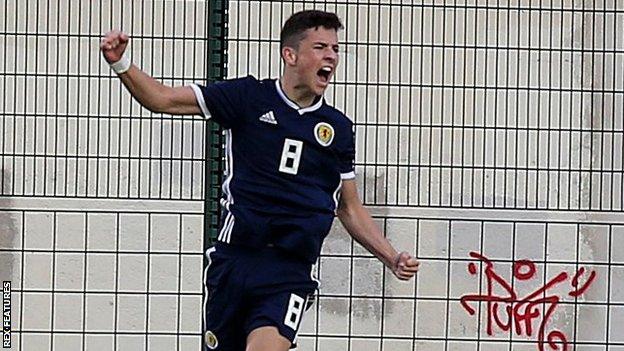 Michael Johnston celebrates scoring for Scotland against England