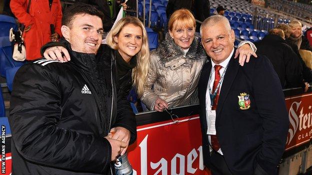 Bryn Gatland, Gabby Gatland, Trudi Gatland and Warren Gatland during the 2017 Lions tour to New Zealand