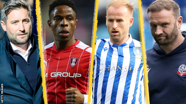 (Left to right) Lee Johnson, Chiedozie Ogbene, Barry Bannan and Ian Evatt