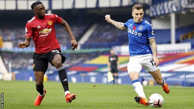 Lucas Digne playing against Manchester United