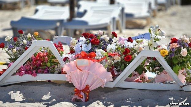 Flowers left on the beach in Tunisia