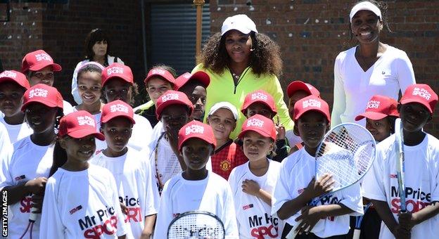 Serena Williams and Venus Williams at an event in Soweto, South Africa, in 2012