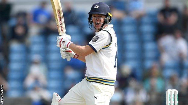 Gary Ballance cuts through the off side for Yorkshire against Nottinghamshire