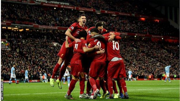 Liverpool celebrate against Manchester City