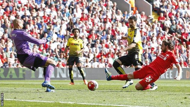 Joe Allen scores for Liverpool against Watford