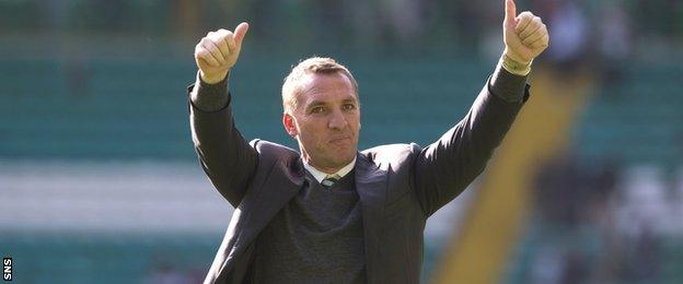 Brendan Rodgers celebrates the win