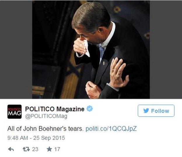 Tweet by @politicomag: All of John Boehner's tears