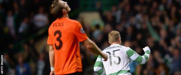 Kris Commons celebrates scoring for Celtic against Shakhter Karagandy