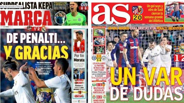 Images of Spanish newspapers Marca and AS