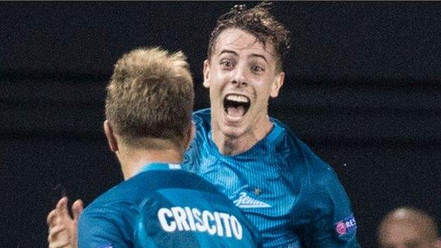 Luka Dordevic celebrates scoring for Zenit St Petersburg