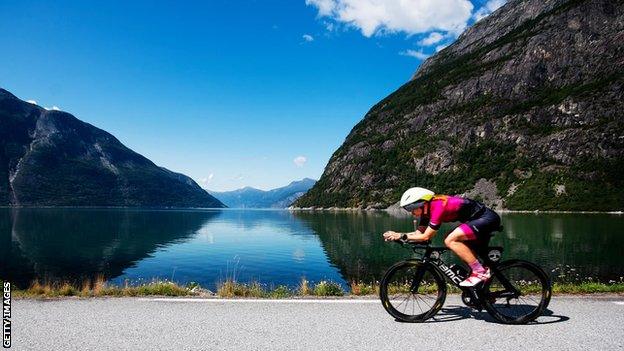 A cyclist during the Norseman Xtreme Triathlon