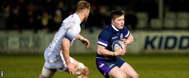 Callum McLelland on the attack for Scotland Under-20 against England