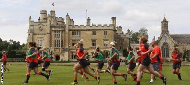 England women's rugby squad during a training session