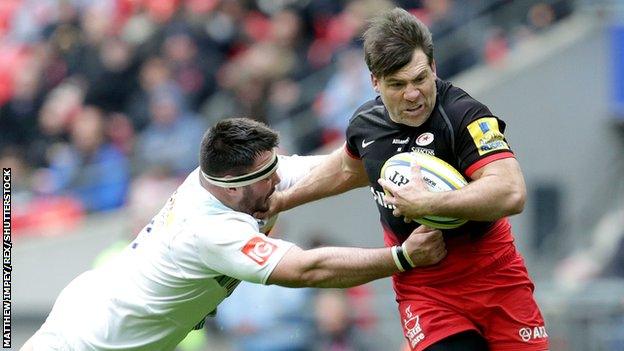 Schalk Brits (right) attacks for Saracens