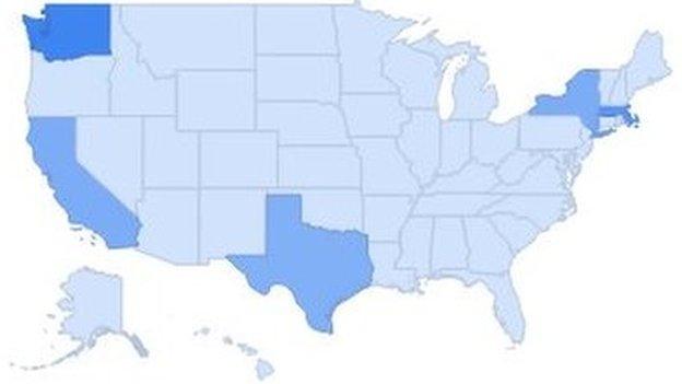 Graphic showing where US searches for move to Canada come from