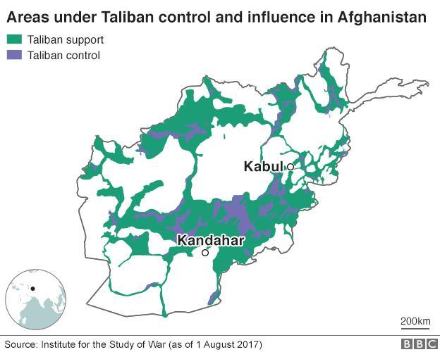 Graph showing the areas under Taliban control in Afghanistan.