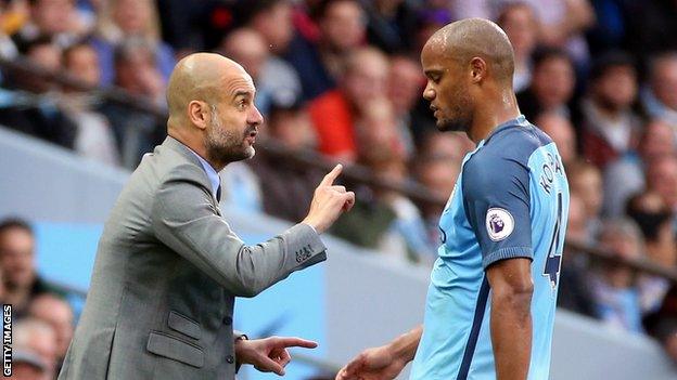 Manchester City manager Pep Guardiola and Vincent Kompany