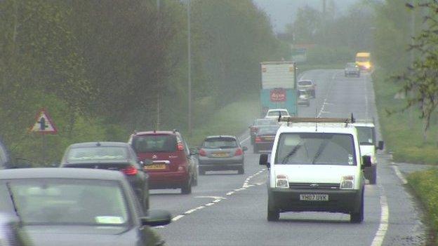 Vehicles travel along the A6