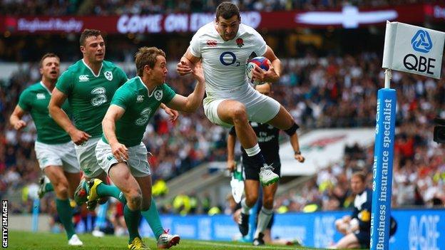 Jonny May scores for England