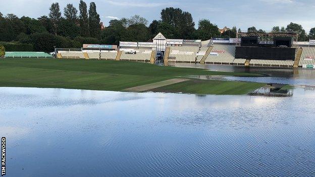 Worcestershire groundsman Tim Packwood published this picture on Twitter to show the extent of the damage so far at New Road