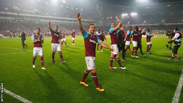 West Ham players celebrate after the final whistle