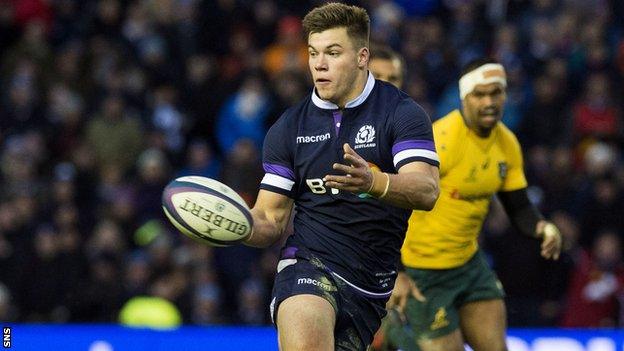 Scotland centre Huw Jones against Australia