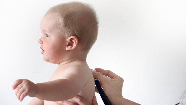 baby having his lungs checked