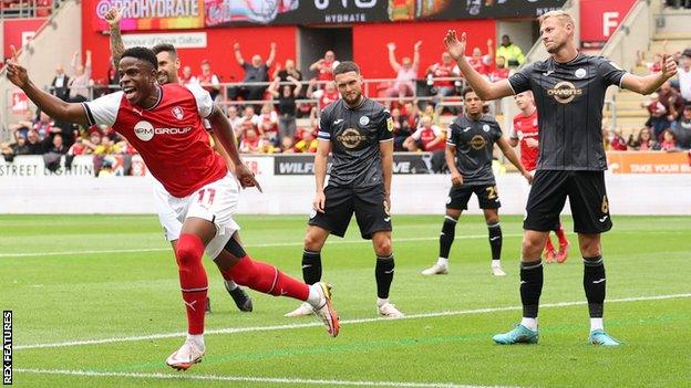 Chiedozie Ogbene runs away to celebrate as Harry Darling sums up Swansea's frustration at falling behind