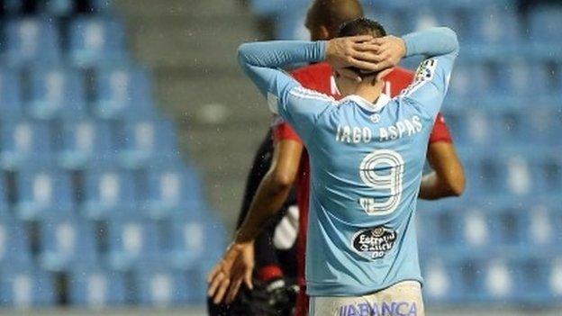 Celta Vigo's Iago Aspoas shows his disappointment