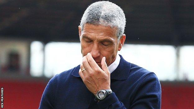 Chris Hughton following Nottingham Forest;'s defeat by Stoke