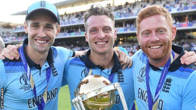 Chris Woakes, Jos Buttler and Jonathan Bairstow