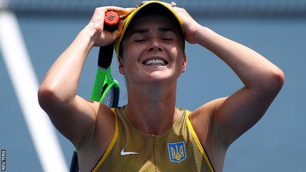 Elina Svitolina celebrates beating Camila Giorgi