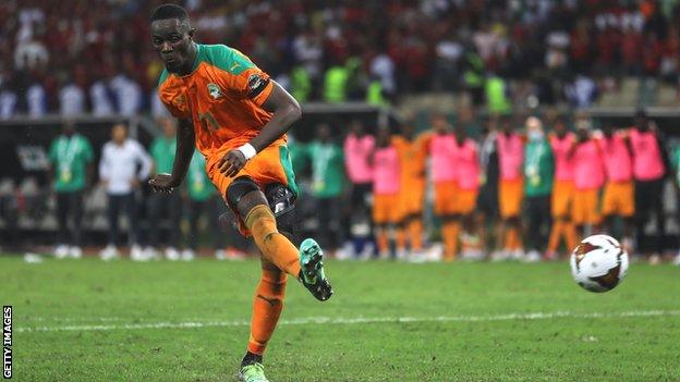 Eric Bailly takes a penalty against Egypt