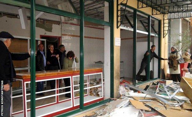 Petros Konstantineas' family bakery after the bomb attack