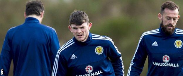 Oliver Burke in training with Scotland