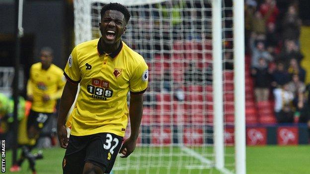 Watford defender Brandon Mason celebrates scoring