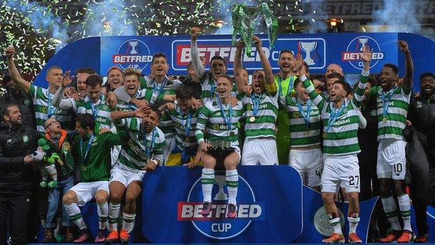 Celtic celebrate their League Cup triumph