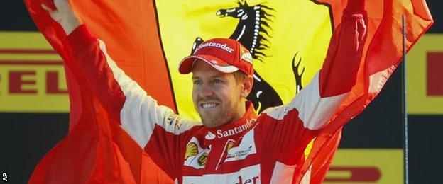 Sebastian Vettel celebrates finishing second at the Italian Grand Prix