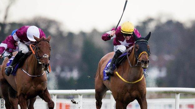 Road To Respect charges to the finish line under Sean Flanagan to win the Leopardstown Christmas Chase