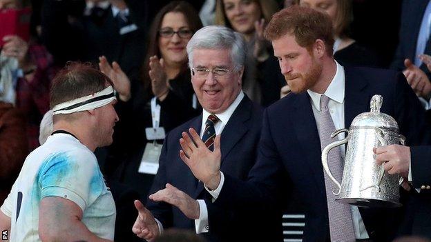 Prince Harry presented the Calcutta Cup to winning England captain Dylan hartley