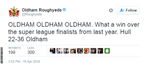 Oldham Roughyeds tweet