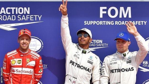 Sebastian Vettel, Lewis Hamilton and Valtteri Bottas