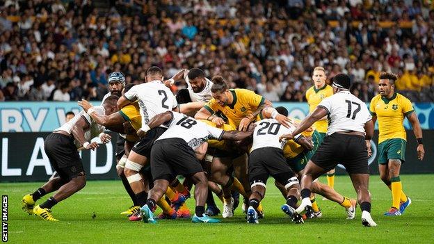 A general view of Fiji facing Australia in the Rugby World Cup