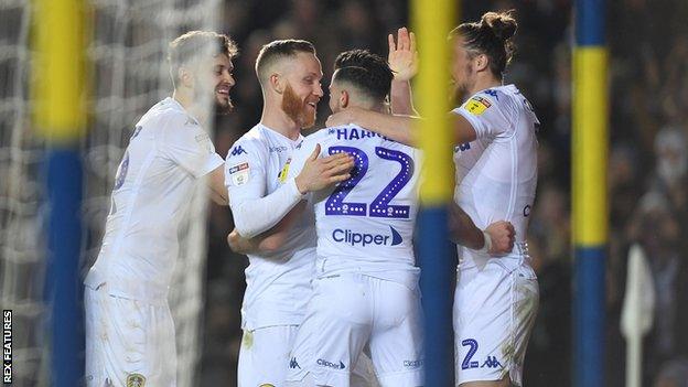 Leeds United players celebrate